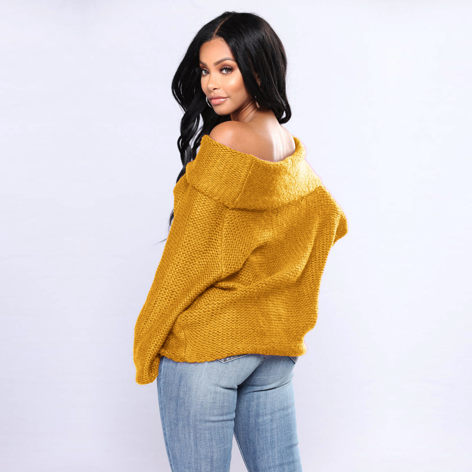 Womens Oversized Knit Sweater Long Sleeve Turtleneck Cozy Fabric Autumn Winter Casual Wear Wholesale Available