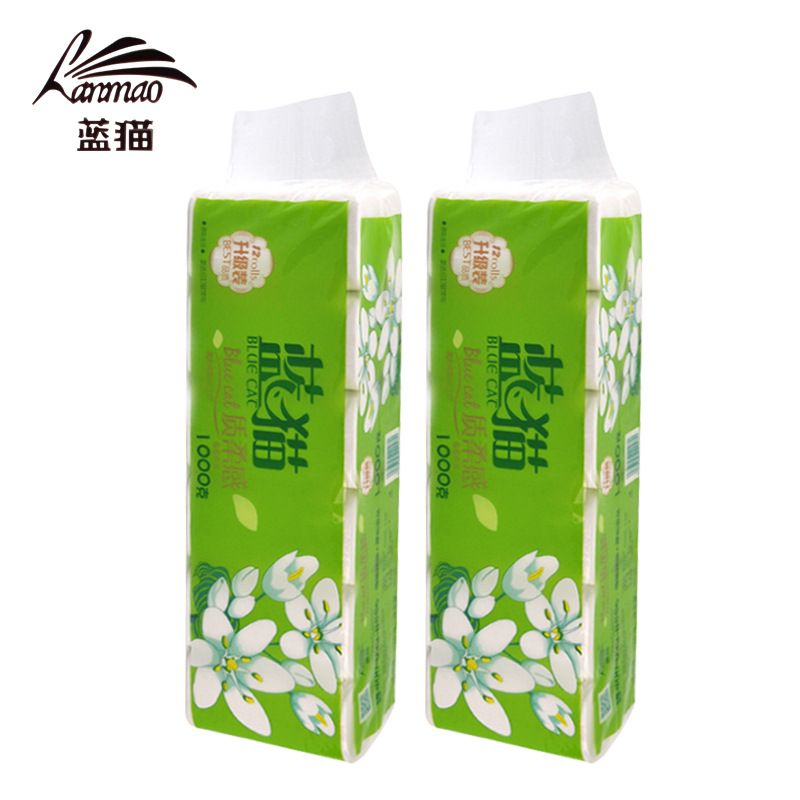 Blue Cat Cross border Specifically for household Maternal and infant roll of paper Native Pulp toilet paper Manufactor Direct selling 12 volume 0480