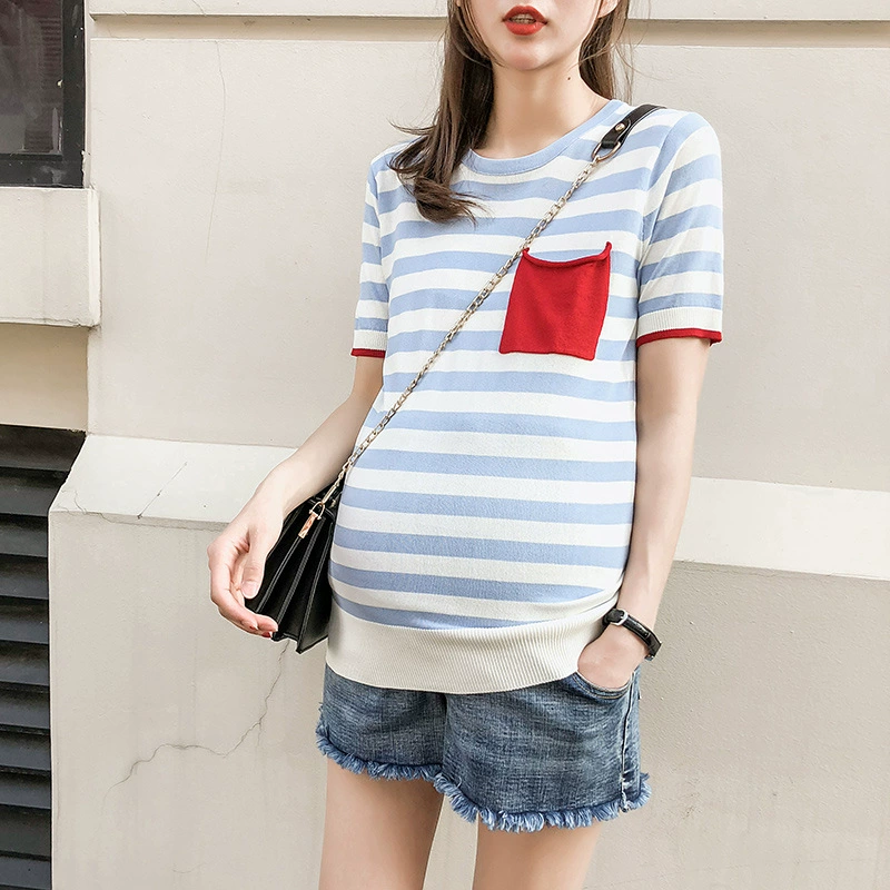 2018 Новая летняя модная полосатая короткая блузка из ледяного шелка, футболка, Базовая рубашка, растягивающаяся волосы