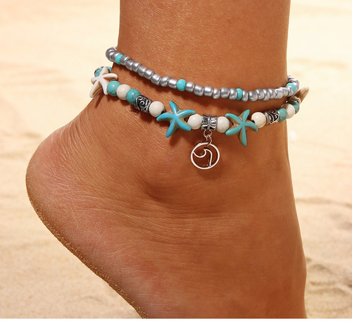Hot-selling new products in Europe and the United States Beach anklet, turtle pendant, starfish turquoise anklet, beach anklet, beaded anklet