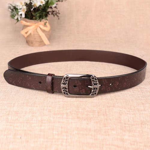 Women's Pin Buckle Cowhide Belt Women's Retro Casual Decorative Carved Leather Belt Versatile Manufacturer