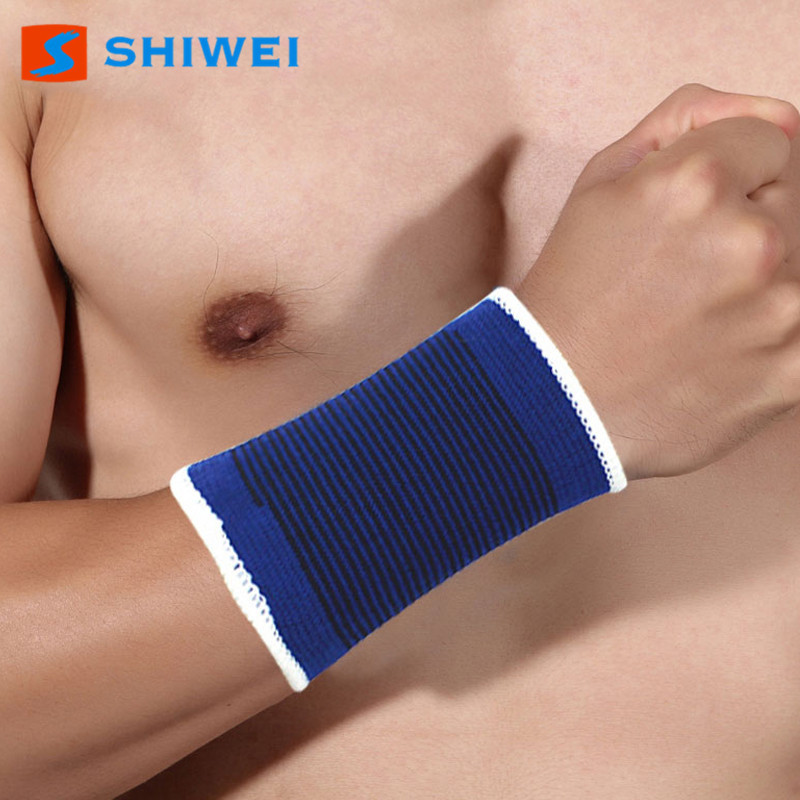 Protective Gear Manufacturer Wholesales Shiweibao Blue Jacquard Warm Sports Basketball Fitness Cycling Wrist Guards Made of Polyester Material