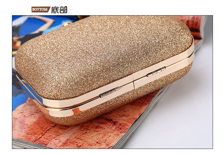 225g Weight Polyester Lining Material Buckle Closure Type Single Shoulder Strap Strap Type Evening Bag Bags Type Solid Color Pattern Fashion Style Gold, Silver, Black Color Small Size Simple Dinner Bag Handmade Shining Evening Bag Wedding Banquet Clutch 5