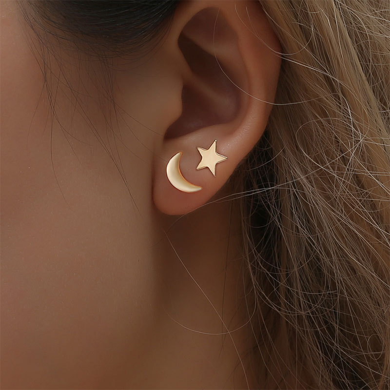 Earrings About Stars Moon Earrings Asymmetric Pentagram Star Crescent Earrings display picture 4