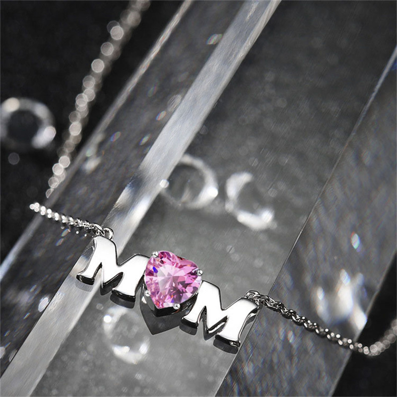New Mother&#39;s Day Necklace Pink Heart Shaped Zircon Alphabet Necklace Necklace Wholesale display picture 5