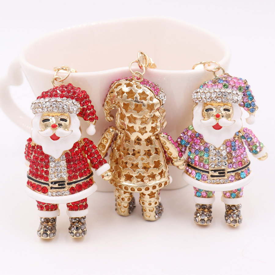 Nuevo regalo caliente aleación diamante gota aceite Navidad serie Santa Claus llavero colgante adornos regalo