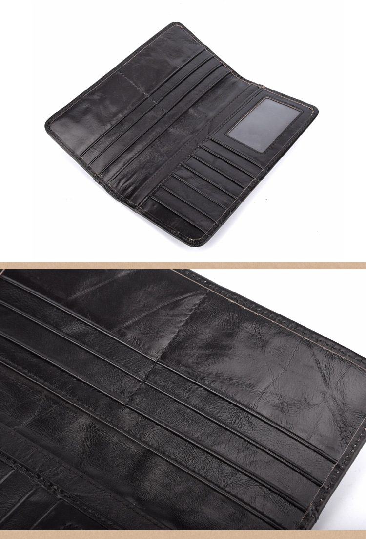 Genuine Leather Purse Real Cowhide Men Bifold Purse Long Designer Cash