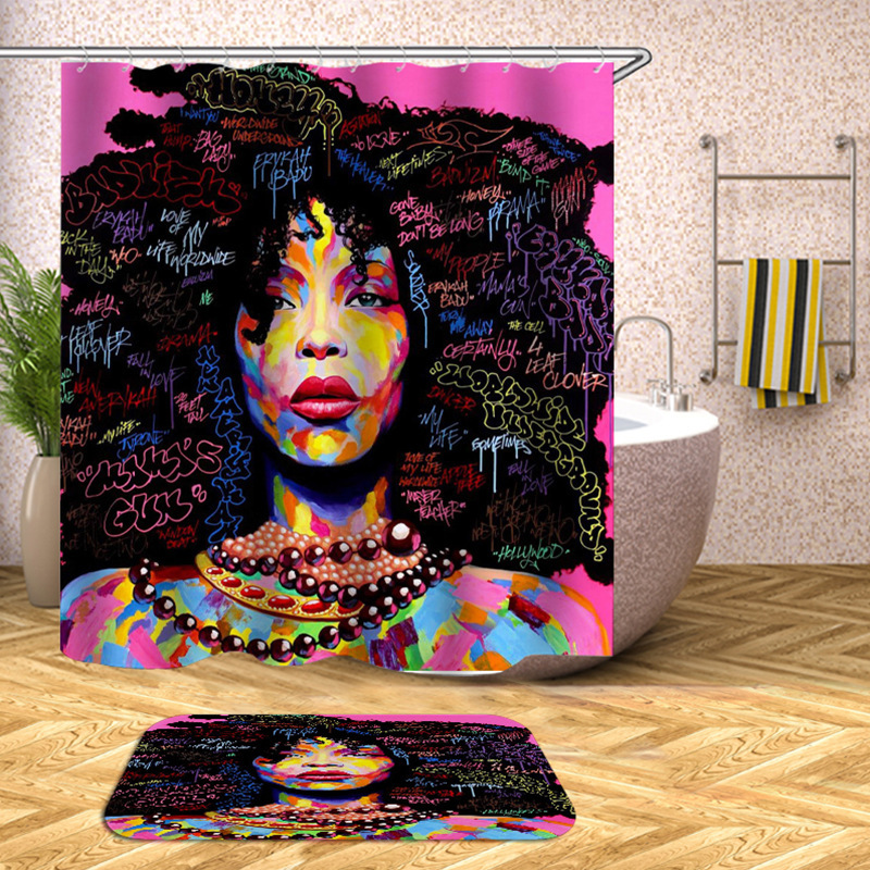 Shower Curtain Bathroom Shower Curtain African Woman's Head Shower Cloth Curtain Cloth Door Curtain Waterproof A variety of optional bathroom supplies
