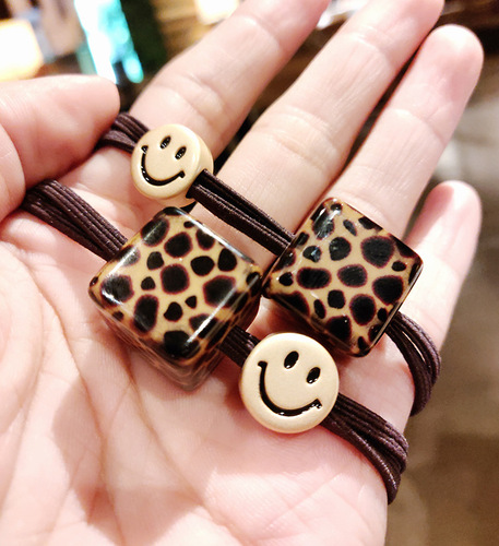 Factory Direct Sale, Same as Dongmen Gate in Korea, Leopard Print Acrylic Block Smile Hair Tie, Hair Ring, Hairband