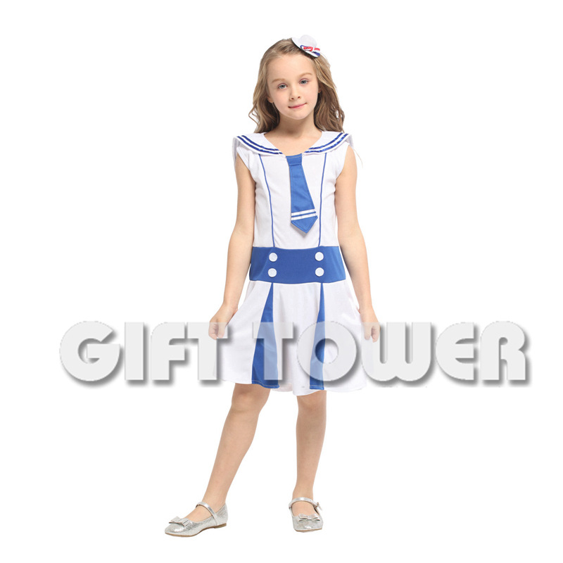 Huanyou Carnival Costume for Kindergarten Kids G-0348 Cool Blue and White Little Navy cosplay costume for children detail image 1