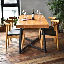北欧实木铁艺餐桌 X型加固铁椅简约厨房餐桌椅组合居家吃饭桌子