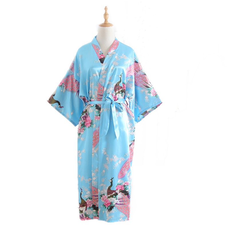 Comercio exterior transfronterizo de pavo real largo tamaño libre camisón seda artificial verano solo kimono japonés bata abierta