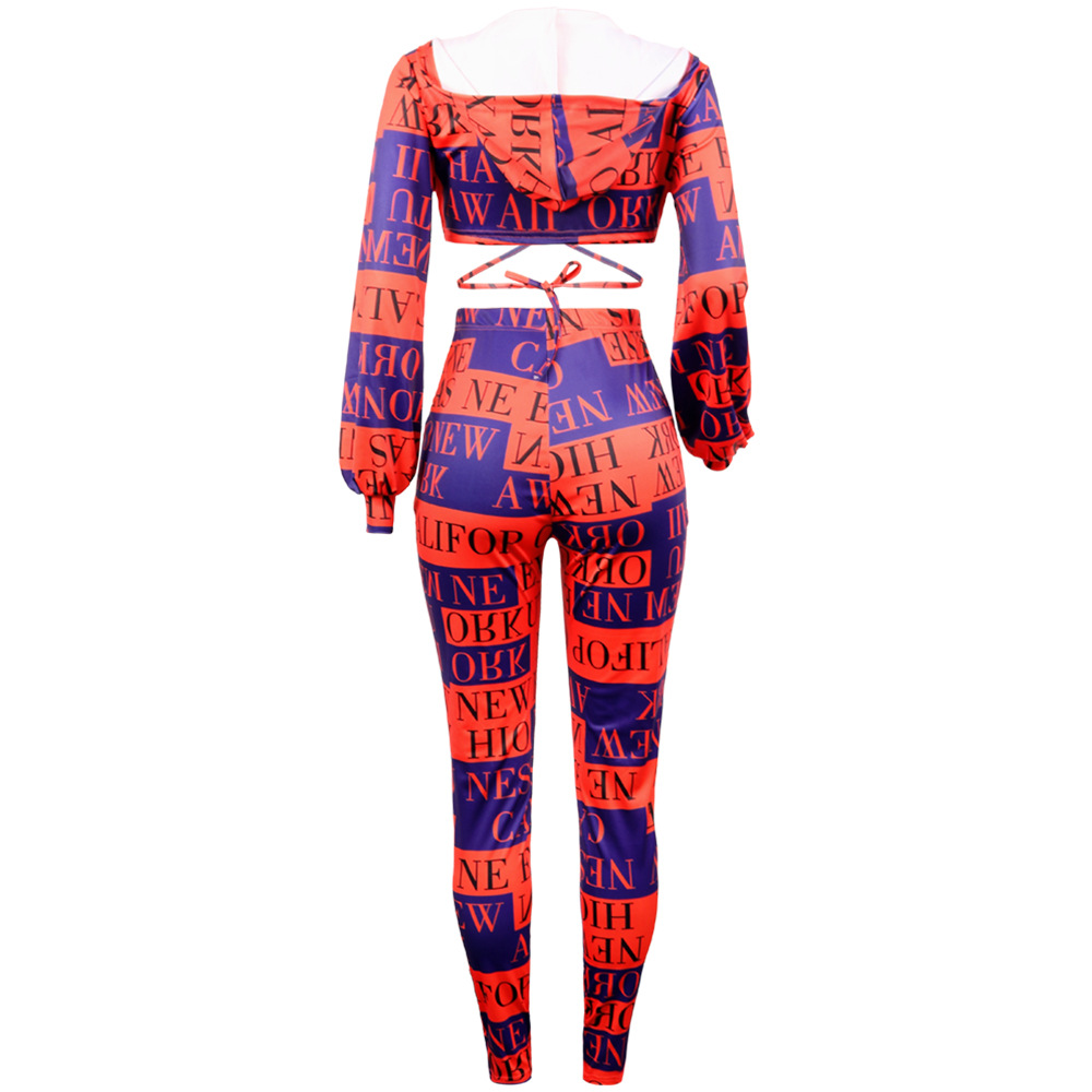 Wrapped Chest Printed Bandage Slim Cap Collar Long Sleeve Two-piece Set Nihaostyles wholesale clothing vendor NSTYF72964