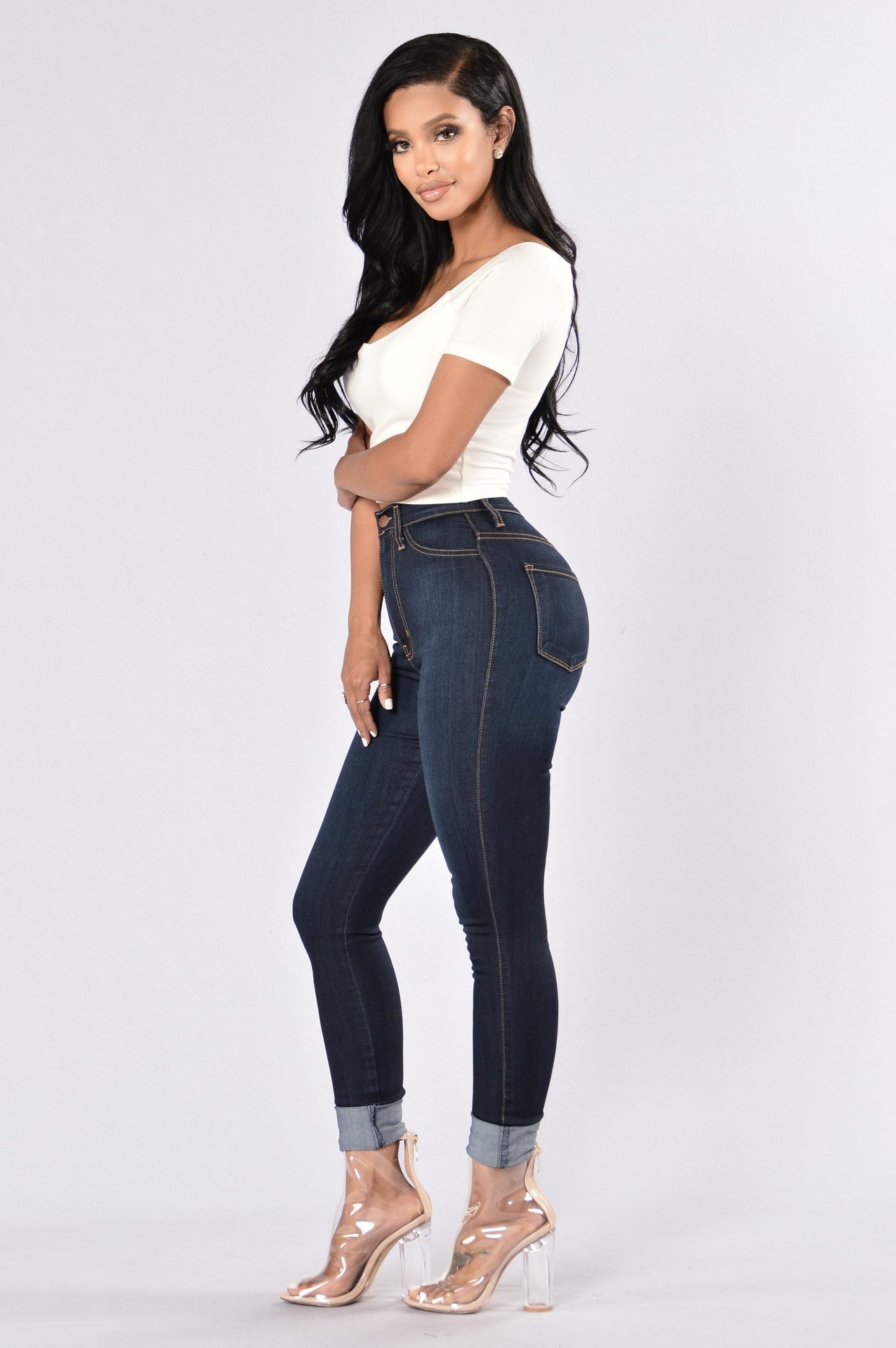 high-waist elastic slim-fit jeans NSXXL128514