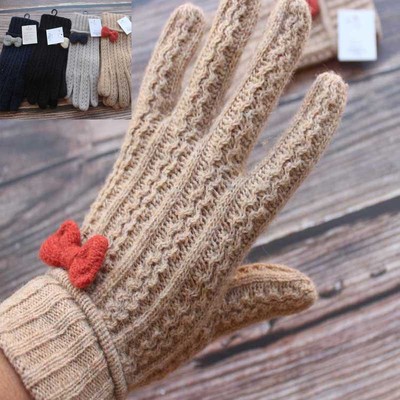 Autumn and winter Wool lovely bow thickening keep warm Korean Edition knitting Cashmere Pure wool glove Female models Manufactor Direct selling