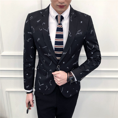 厂家直销2018春秋新款男式休闲西装男装韩版修身碎花男士西装外套|ru