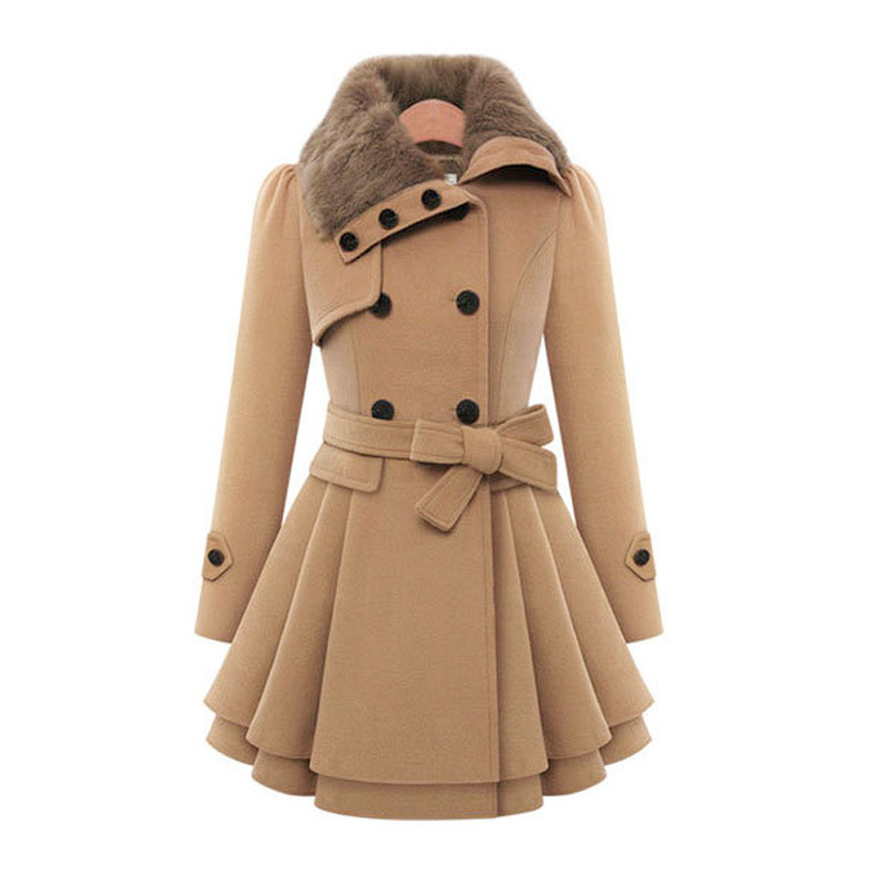 Women's Fitted Woolen Double-breasted Trench Coat