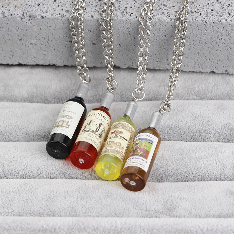 Hot Sale Mini Fashion Red Wine Bottle Pendant Necklace Clavicle Chain Resin Wine Bottle Pendant Accessories display picture 11