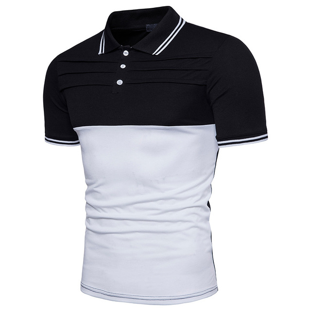 Fashionable multi-color stitching POLO shirt with rib collar 