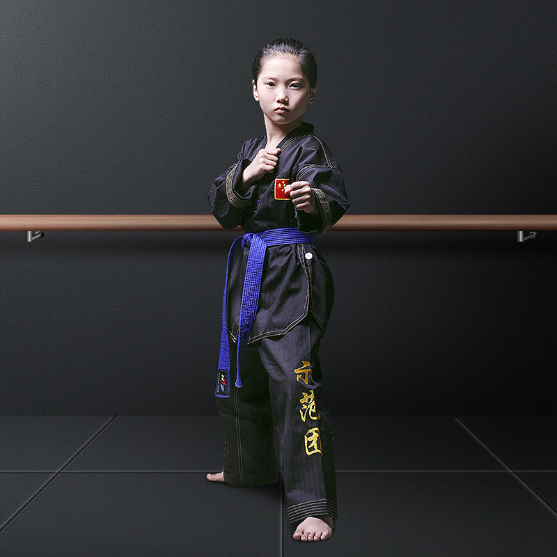 黑带跆拳道服成人儿童长袖短袖道服道馆定制批发春夏服装|ms