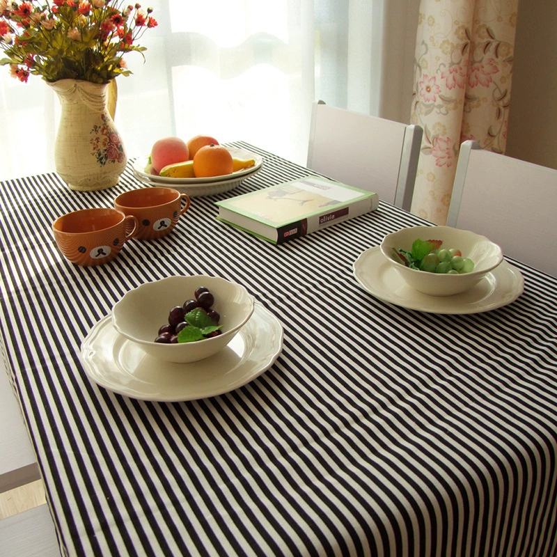Black -and -white fine stripe canvas dining table cloth modern minimalist restaurant table cloth bar coffee table fabric cover towel wholesale