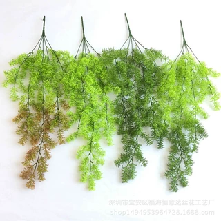 厂家批发 仿真5叉新香草挂藤喷色鸟窝草壁挂苔藓草水草植物墙配材