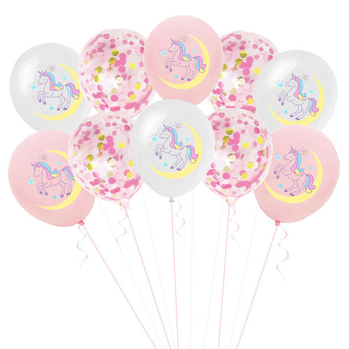 Cross-border 12-inch colored printed unicorn latex balloon set with unicorn gold confetti decoration