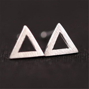 s925 sterling silver plain silver brushed mini triangle earrings personality charm little girl earrings jewelry