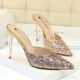 283-12 European and American wind, fashion, simple metal, thin, high heel, shallow, pointed, sequins, Baotou slippers.