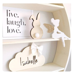 One-piece dropshipping INS Nordic-style wooden rabbit fur ball wall sticker, solid wood decorative item, children's room wall sticker