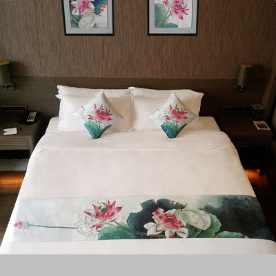 民宿茶楼印花桌旗中式酒店床尾巾定做床搭咖啡厅别墅装饰床旗床盖|ru