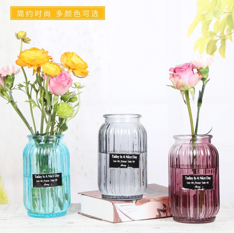 批发新款竖条玻璃花瓶欧式花瓶插花瓶花瓶厂家富贵竹花器水培花瓶