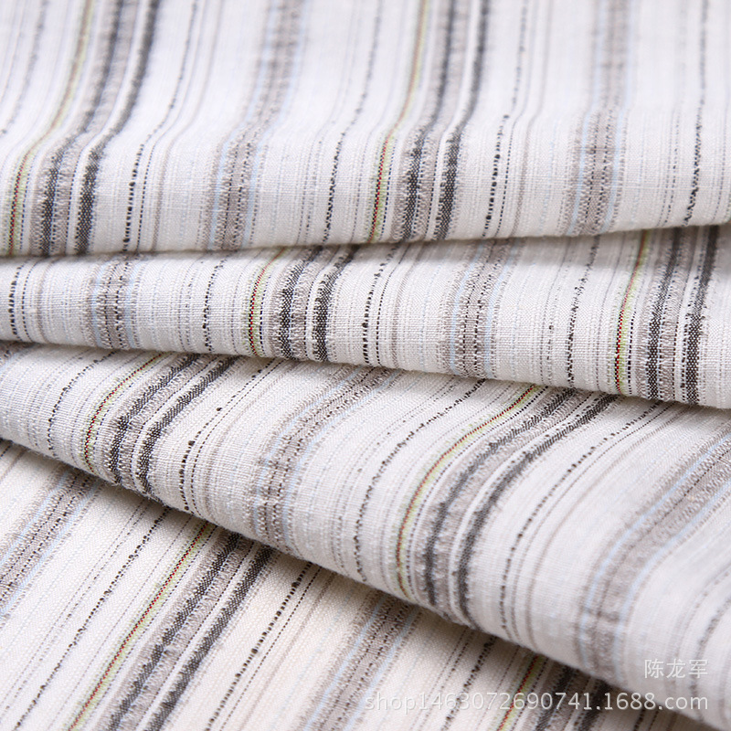 厂家供应 涤棉麻星羽皱条纹布 春夏时尚衬衫服装面料 现货批发