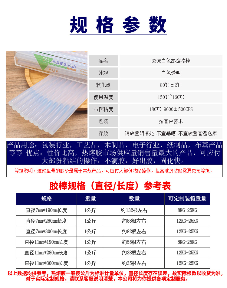 实力厂家直供热熔胶棒11mm透明热熔胶白色热熔胶棒高粘透明热熔条详情4