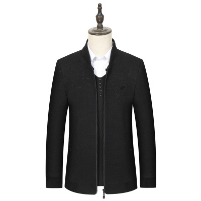 男士修身夹棉蜈蚣纱夹克棒球领休闲外套上衣中老年爸爸装一件代发