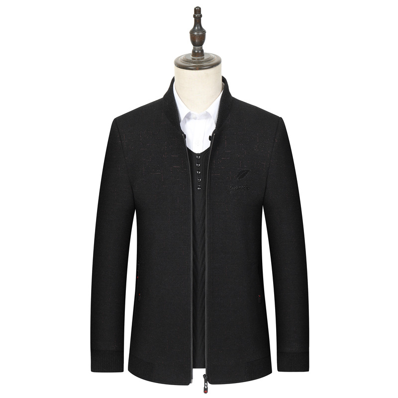 男士修身夹棉蜈蚣纱夹克棒球领休闲外套上衣中老年爸爸装一件代发