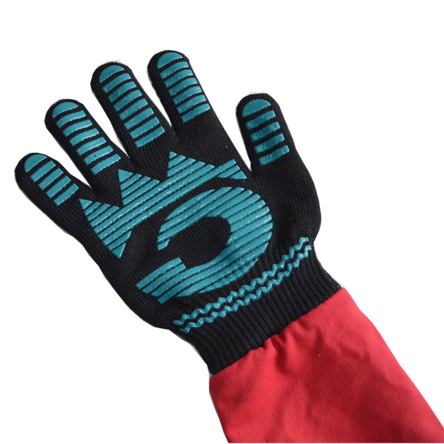 环保硅胶耐高温手套500度 隔热防护长袖帆布 户外烧烤手套批发