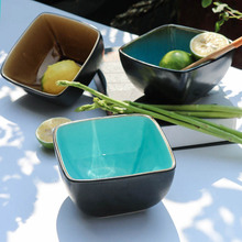 醴陵 冰裂纹陶瓷方形碗 沙拉碗西餐厅装饰碗点心碗餐具外贸批发