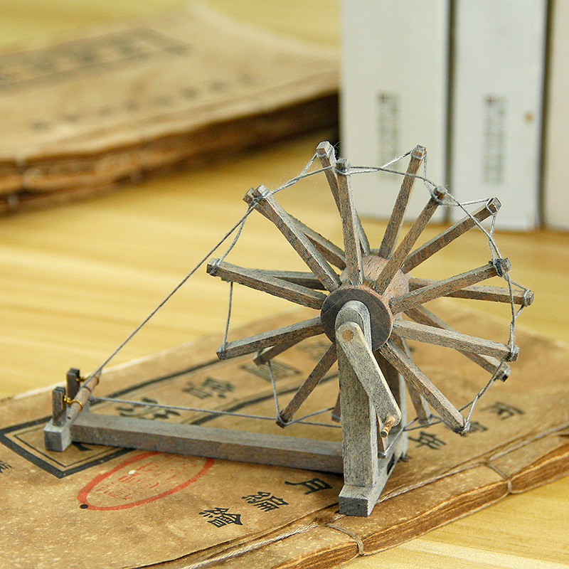 古时候纺车模型微型农具工艺品教学模型迷你玩具送小孩木质装饰品|ms