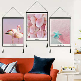 粉色系贝壳海星布艺挂画挂饰装饰画支持来图一件代发批发跨境