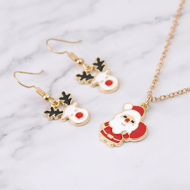 European And American New Ladies Christmas Drip Series Bell Snowman Wreath Santa Claus Necklace And Earrings Suite display picture 94