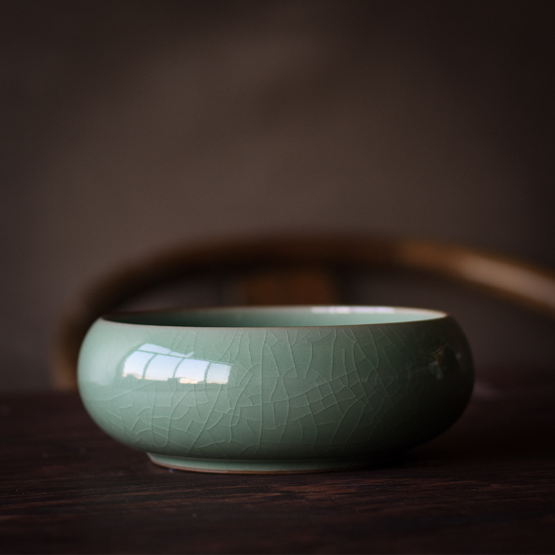 Wholesale Longquan celadon antique pen wash ashtray ceramic brush water pot study Four Treasures calligraphy pen wash kung fu tea wash