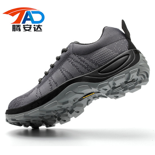 Cross-border solid bottom labor protection shoes, breathable PU anti-smash, anti-puncture, oil, acid and alkali resistant construction site shoes, flying woven shoes