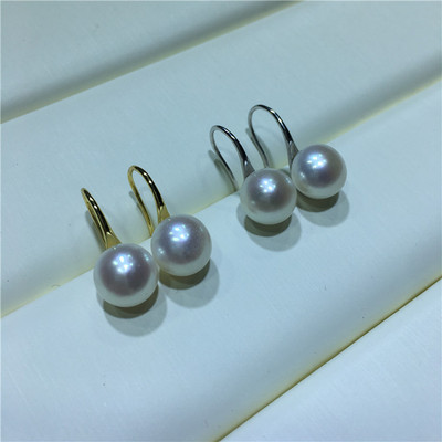 s925纯银耳勾 淡水珍珠耳钉 8.5-9mm无瑕面包珠纯银耳钩批发