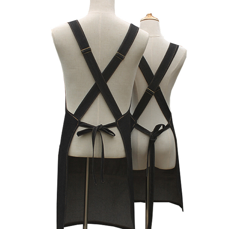 欧美牛仔围裙厨房红酒韩版咖啡店工作围裙定制批发多口袋工具围裙