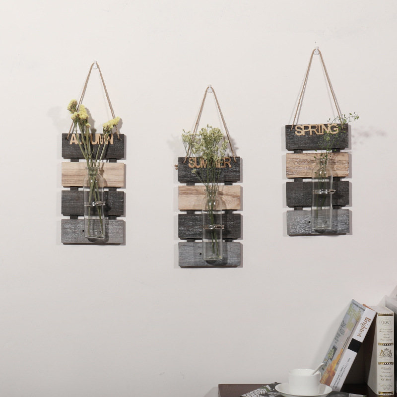 Producción y procesamiento de madera pared decoración hidropónico florero pared colgante creativo habitación pared decoración colgante tablero original en stock