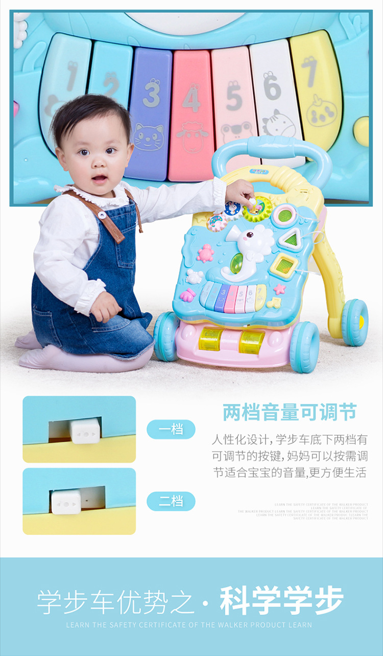 婴儿学步车手推车多功能防侧翻6-7-18月男女宝宝可调速音乐助步车详情图17