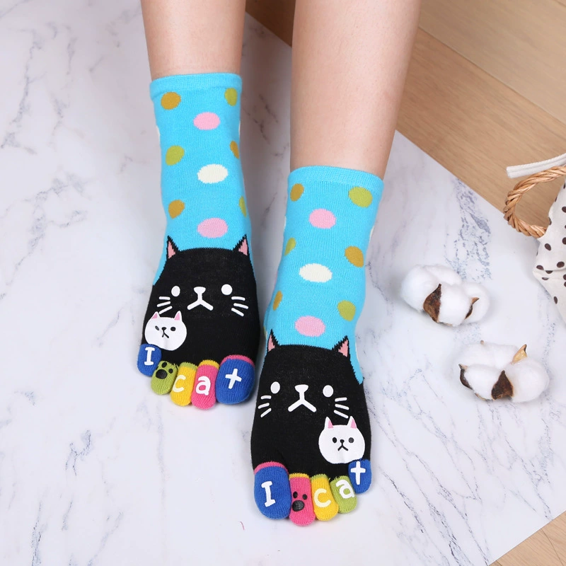 Пальчиковые носки оптом хлопковые носки оптом для Taobao Tmall милый рисунок кота мультфильм пять пальцев носки