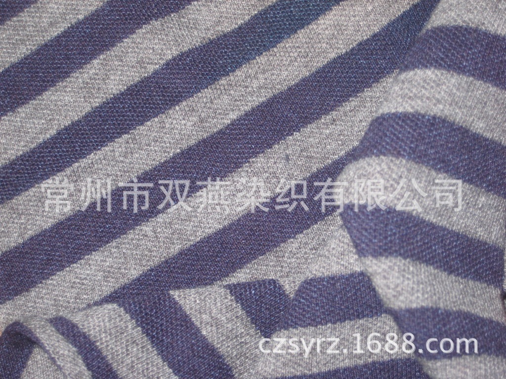 【春夏新款】靛蓝麻灰彩条汗布，时尚T恤针织面料，水洗针织汗布