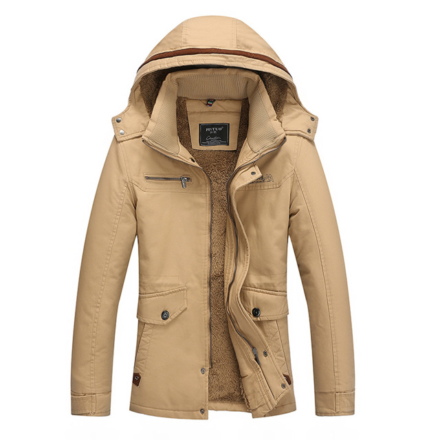 Autumn and winter men’s hooded plush cotton wash coat casual jacket man